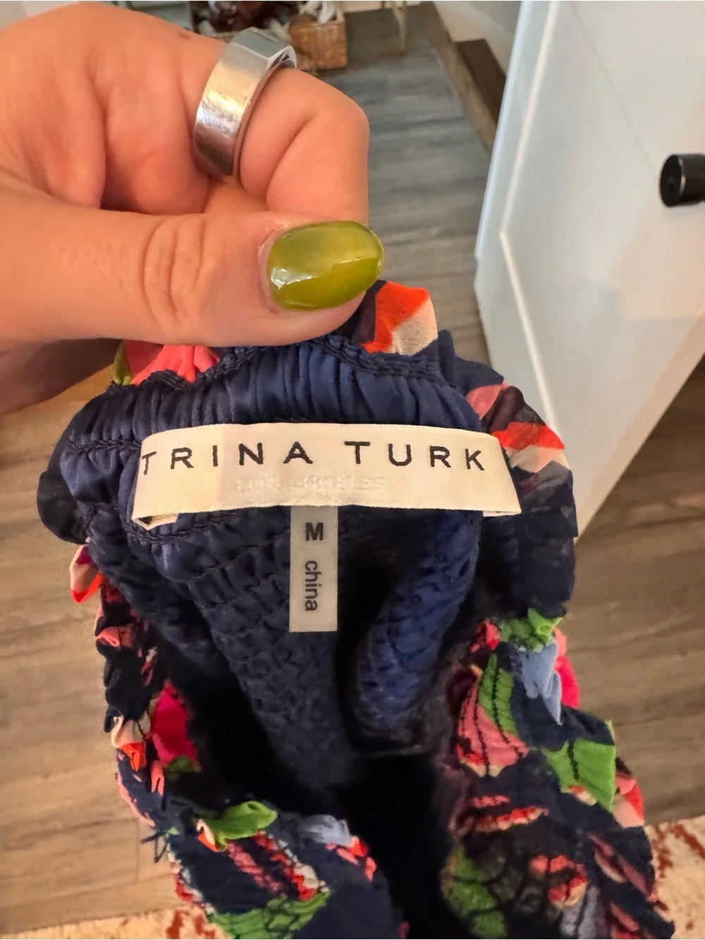 Trina Turk Multicolor Off Shoulder Smocked Mini Dress Size M